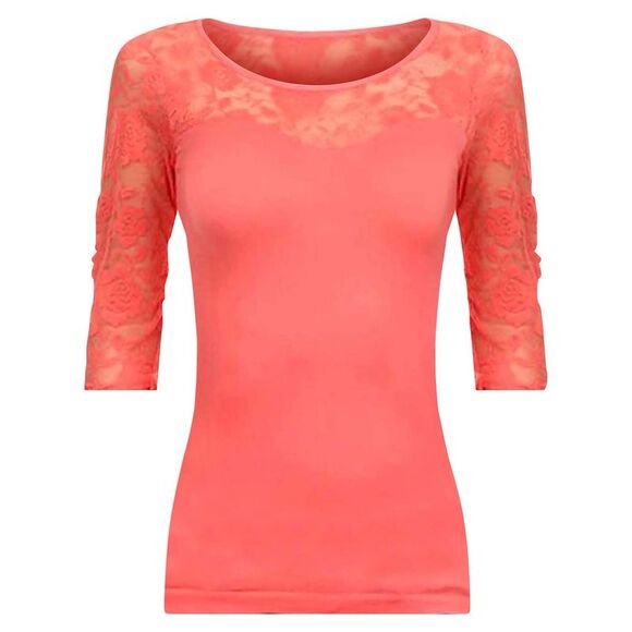Lightweight Three Quarter Sleeve Top With Lace Trim - Picture 6 of 8
